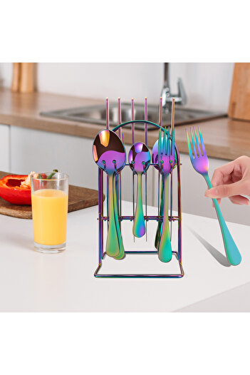 Sunhome 24-Piece Stainless Steel Cutlery Set With Stand Multicolour
