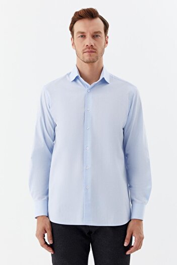 Sabri Özel Italian Collar Patterned Men's Shirt Light Blue