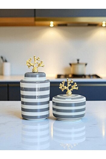 ferayhome Kitchen Accessory Ceramic Lid Gray Zebra Cylinder Gray Zebra Box Gold