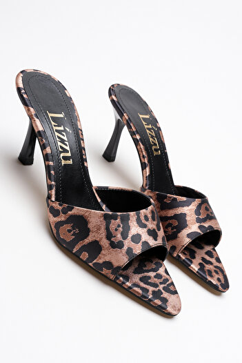 Lizzu Women's Pointed Toe Open Heeled Slippers Leni Leopard