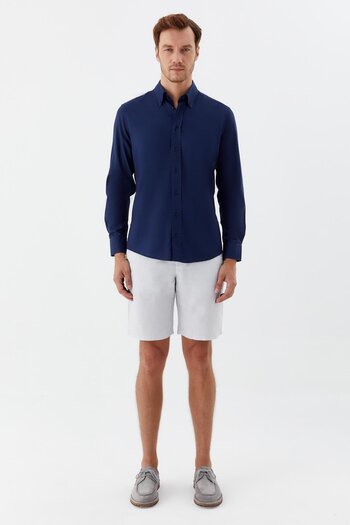 Sabri Özel Buttoned collar men's shirt navy blue