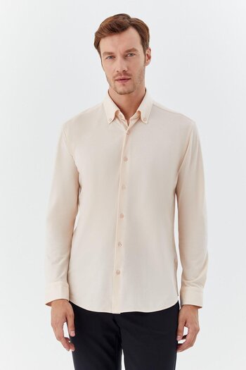 Sabri Özel Button Collar Men's Shirt Cream