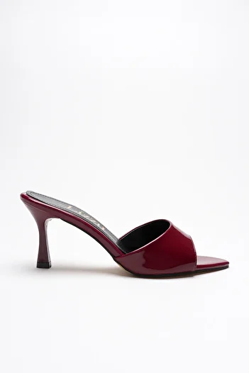 Lizzu Women's Pointed Toe Open Heeled Slippers Leni Burgundy Patent Leather