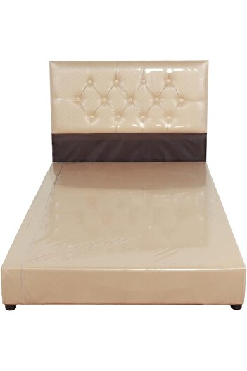 HOMEVEO Modern and Luxurious Upholstered Bed Frame for Bedroom Without Mattress, Beige, Size 90×190