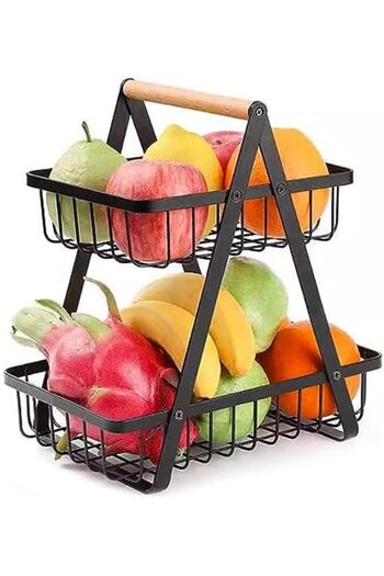Generic 2 Tier Countertop Fruit Basket, Detachable Metal Rectangle Basket Storage, Portable Fruit Bowl Baske