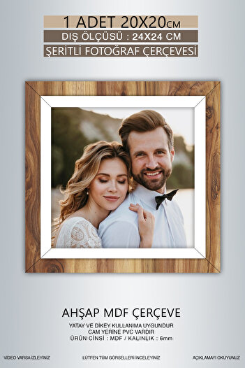 Bytwo 1 Piece 20X20 Frame - Wooden White Striped Photo Frame - Mdf Frame - Square Frame