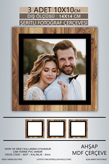 yhfoto 3 Pieces 10X10 Frame - Wooden-Black Striped Photo Frame - Mdf Frame - Square Frame