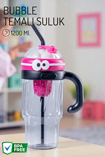 Nandy Home Bubble Model Water Bottle with Straw and Handle, Cleaner and Silicone Straw Tip Gift