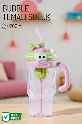 Nandy Home Bubble Model Water Bottle with Straw and Handle, Cleaner and Silicone Straw Tip Gift
