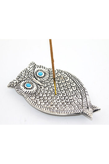 Larimar Metal Owl Design Incense Burner