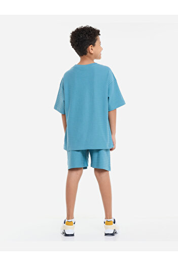 Victor and Jane By Styli Boys Blue Embroidered T-Shirt and Shorts Set