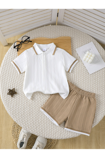 Styli Boys Solid Texture Knit Polo Shirt and Shorts Set