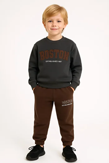 Midani Store Boston Written 2 Thread Boys Tracksuit Suit Casual Wear Children's (3-9 Years) Black Brown