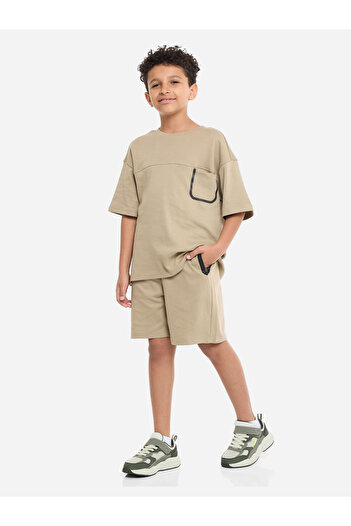 Victor and Jane By Styli Boys Cut and Sew Panel T-Shirt with Shorts Set