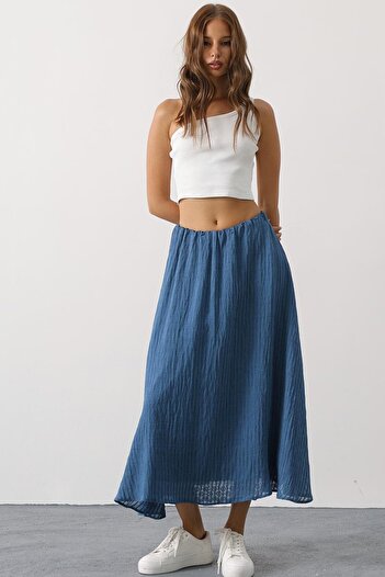 VAGGON Women's Indigo Lace Detailed Long Skirt Vs00628