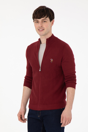 U.S. Polo Assn. Men's Burgundy Cardigan Sweater with Zipper
