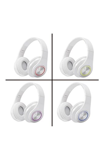 divendi-ro Căști audio pliabile, cu lumini LED, microfon, albe