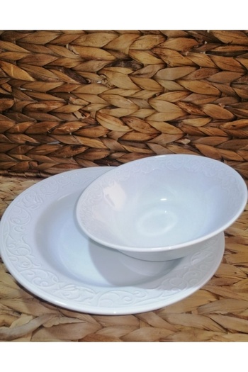 Güral Porcelain Bahardali 12 Piece Plate Set for 6 People (Plate and Bowl)