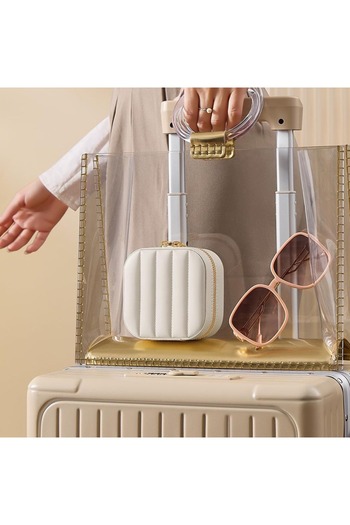 gaman Luxury Leather Finish White Jewellery Double Zipper Jewelry Box with Mirror - Necklace, Ring, Earring Organizer