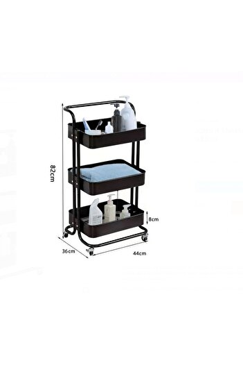 divendi-ro Black metal kitchen worktop, 3 levels, 44x36x82 cm