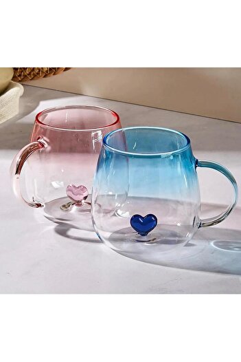 PİNK DESİGN KİTCHEN Love 2-Piece Glass Mug 400 ml
