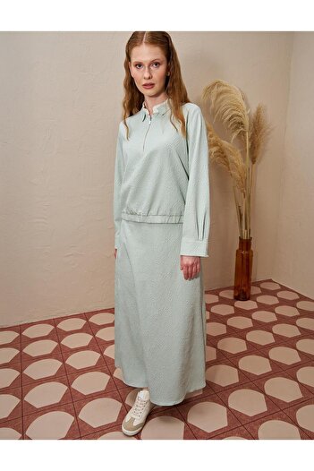 Kayra Seersucker Skirt Suit Ka Ky-B25-76015 - Ice Green