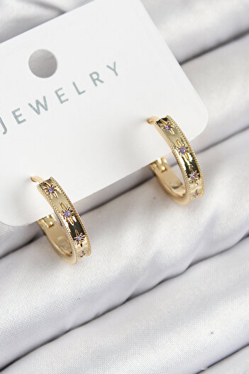 Clariss Brass Zircon Stone Hoop Model Gold Color Women's Earrings