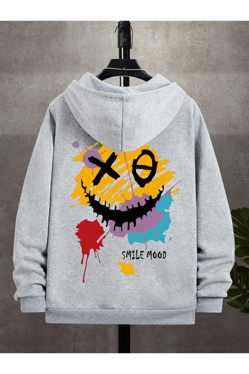 Deep sense Чоловічий сірий худі з капюшоном на блискавці Oversize Sweatshirt Зимовий шкільний кардиган з принтом