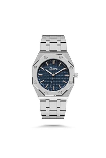 catera Men's silver-tone steel watch with a navy dial