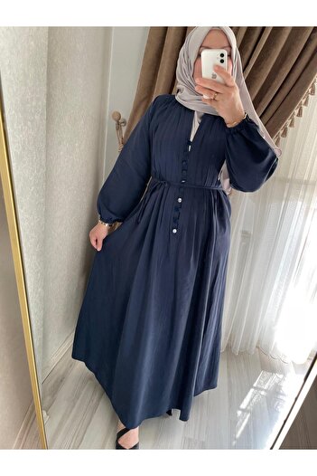 Sara Deluxe Piliseli Lacivert Elbise