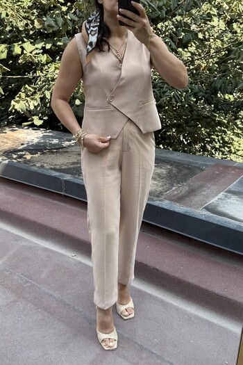 Suziş Asymmetric Cut Vest and Carrot Model Pants Set Cr4007