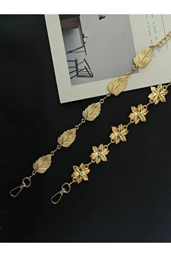 TABA BUTİK 2-Piece Adjustable Chain Women's Belt with Leaf & Flower Detail