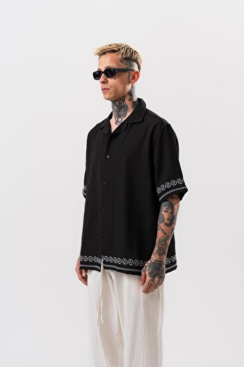 Respire Чоловіча сорочка Oversize з вишивкою, чорна