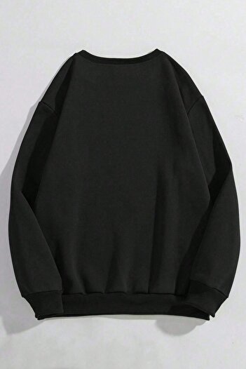 MODAGEN Unisex Black Milano Printed Crew Neck Oversize Sweatshirt