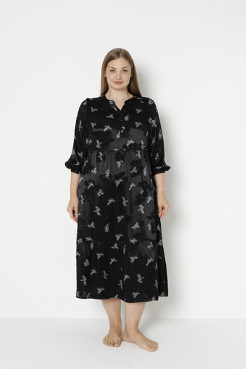 Juliet Deluxe Women's Plus Size Jacquard Satin Cotton Viscose Fabric Patterned Dress 35065