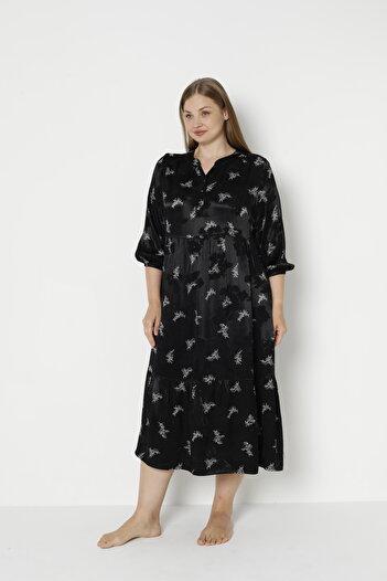 Juliet Deluxe Women's Plus Size Jacquard Satin Cotton Viscose Fabric Patterned Dress 35065