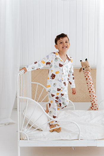 Lilabio Bambu Kumaş Önden Düğmeli Erkek Çocuk Pijama Takımı