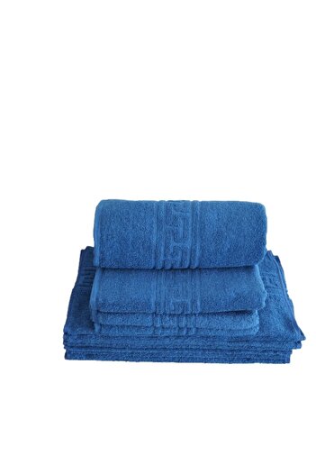 Pucioasa Set 4 prosoape bumbac 100% cu bordura greceasca 48x85cm/ 67x130cm, Economy Pack Albastru