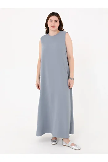 ALİA Plus Size Sleeveless Aerobin Dress - Grey Blue -