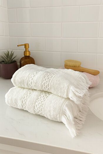 Bonny Home Waffle Fringed Cotton 2-Piece Bath and Hand-Face Towel Set