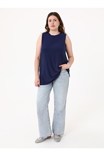 ALİA Plus Size Sleeveless Tunic - Navy Blue -