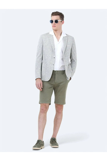 Kip Light Khaki Micro Modern Fit Linen Blend Jacket
