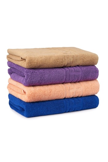 OEM Set of 4 Towels - 50x90 cm - Brown/Purple/Peach/Blue - 100% Cotton