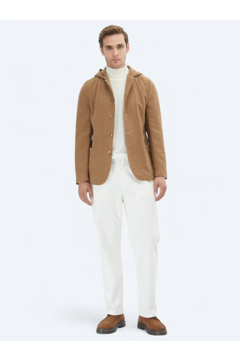 Kip Hazelnut Plain Modern Fit Wool Blend Jacket