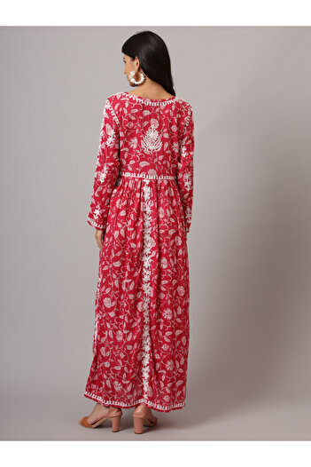 alaya Hand Embroidered Lucknowi Chikankari Printed Mulmul Cotton Jalabiya-AL3936