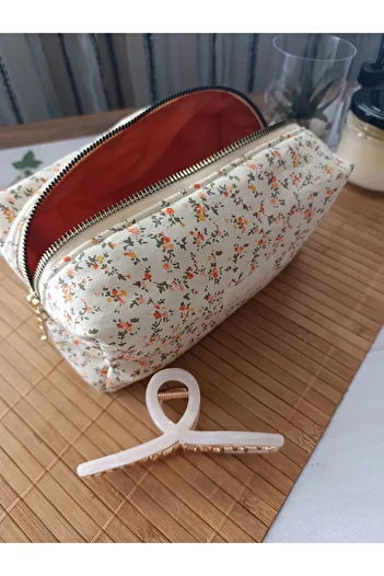 ÖZLEM HANDMADE Crispy Flower Makeup Bag Large Size