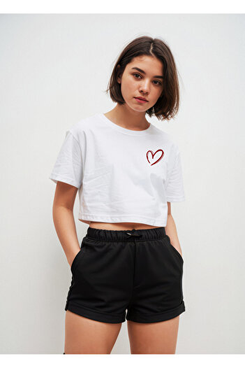 haha Heart Printed Crop T-Shirt for Women