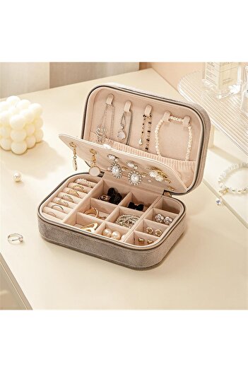 Arzu Güzel Cosmetics Velvet Covered Zipper Jewelry Box for Your Travels, Portable Jewelry Organizer Organizer