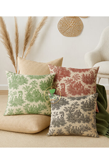 Perdeplus French Style Decorative Boho Throw Pillow, Vintage Pastoral Pattern