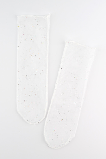 Le Mabelle White Little Glitter Detailed Girl's Tulle Socks